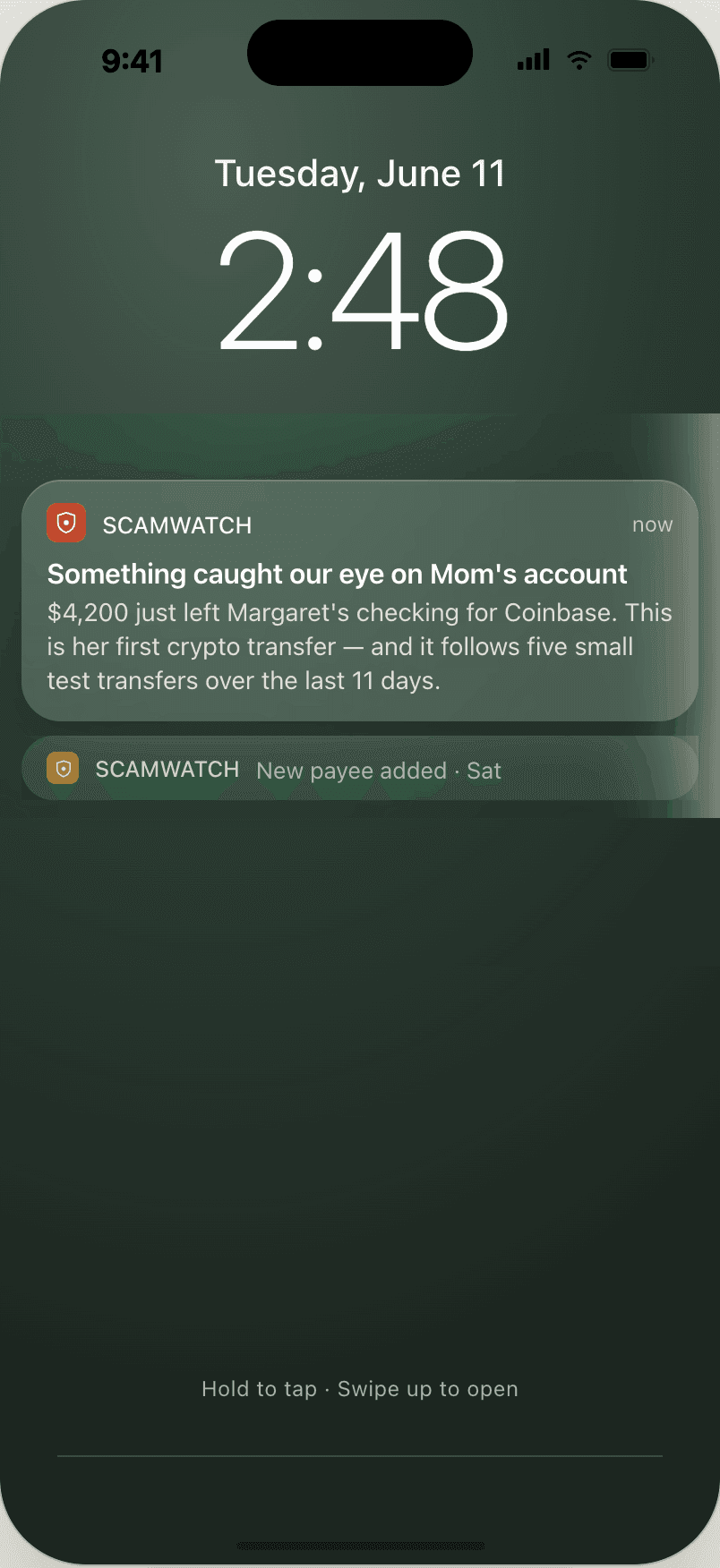 A Watchover push notification on a lock screen